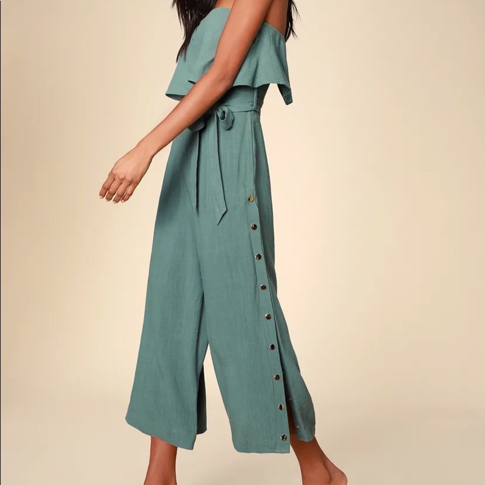 Lanah sage green strapless jumpsuit